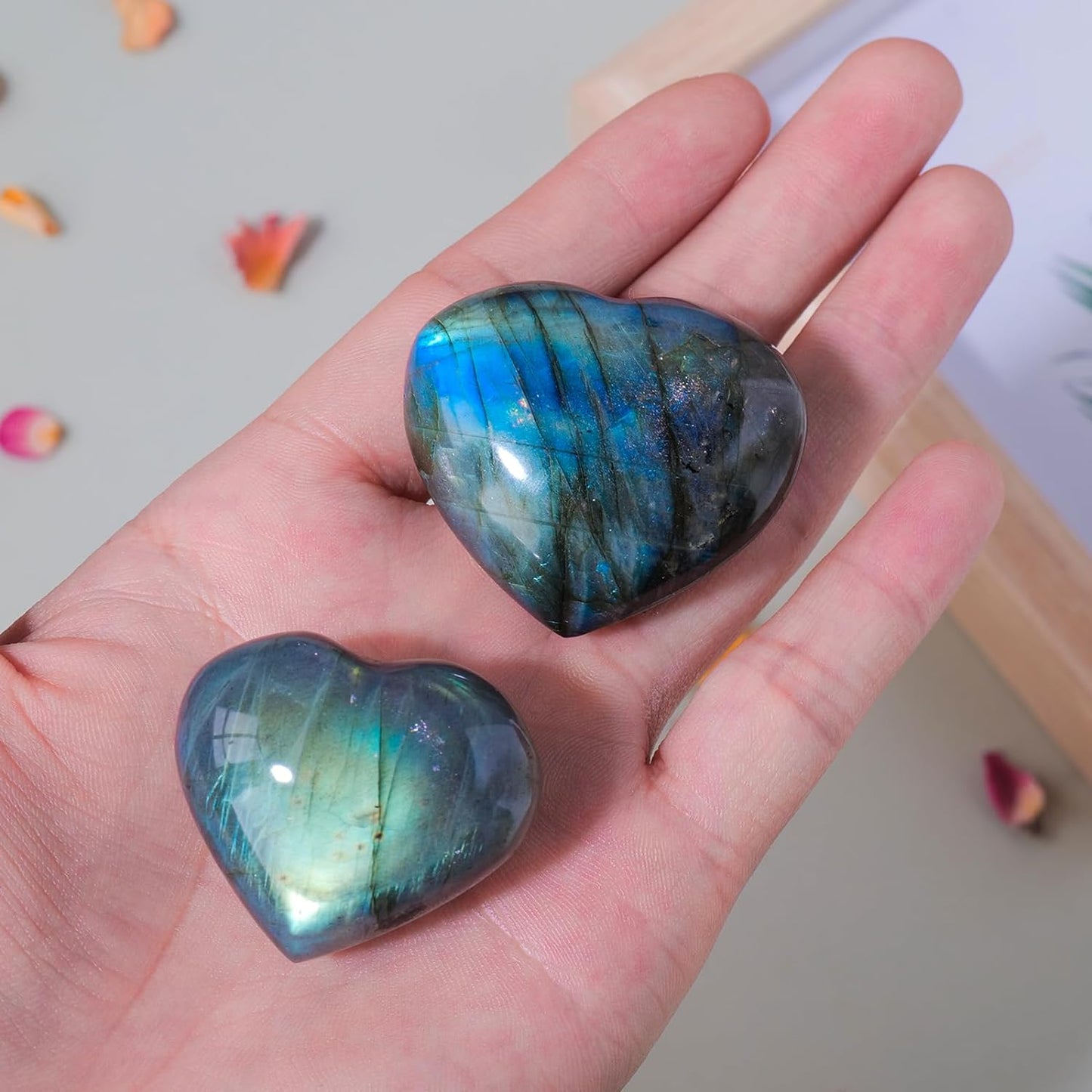 9~10PCS Natural Labradorite Crystal Polished Palm Stone 30-35mm Irregular Shape Heart Love Healing Crystal Moonstone Yoga Meditation From IG Crystal