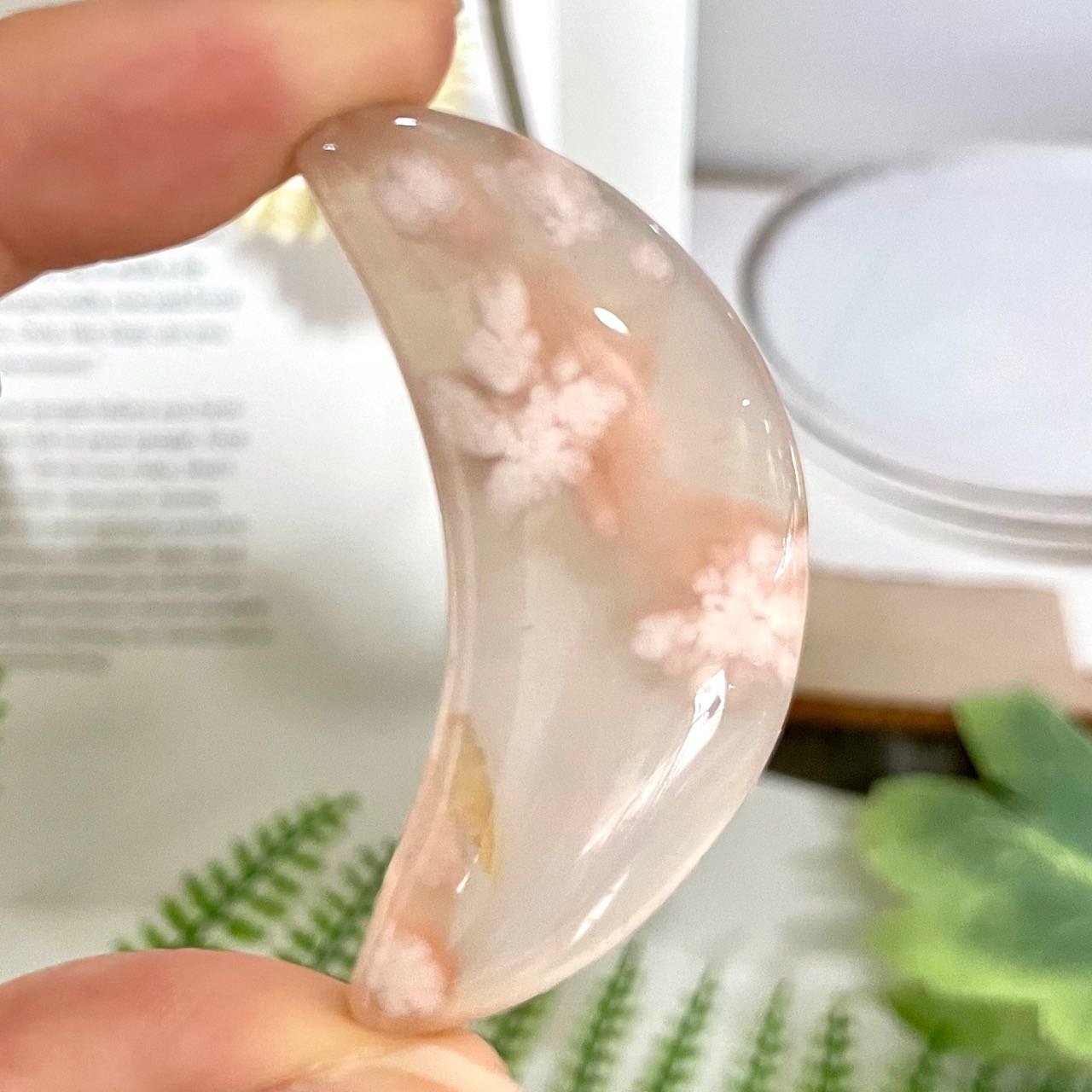 Pink Flower Agate Moon Stochastic 10PCS Healing Stone From IG Crystal