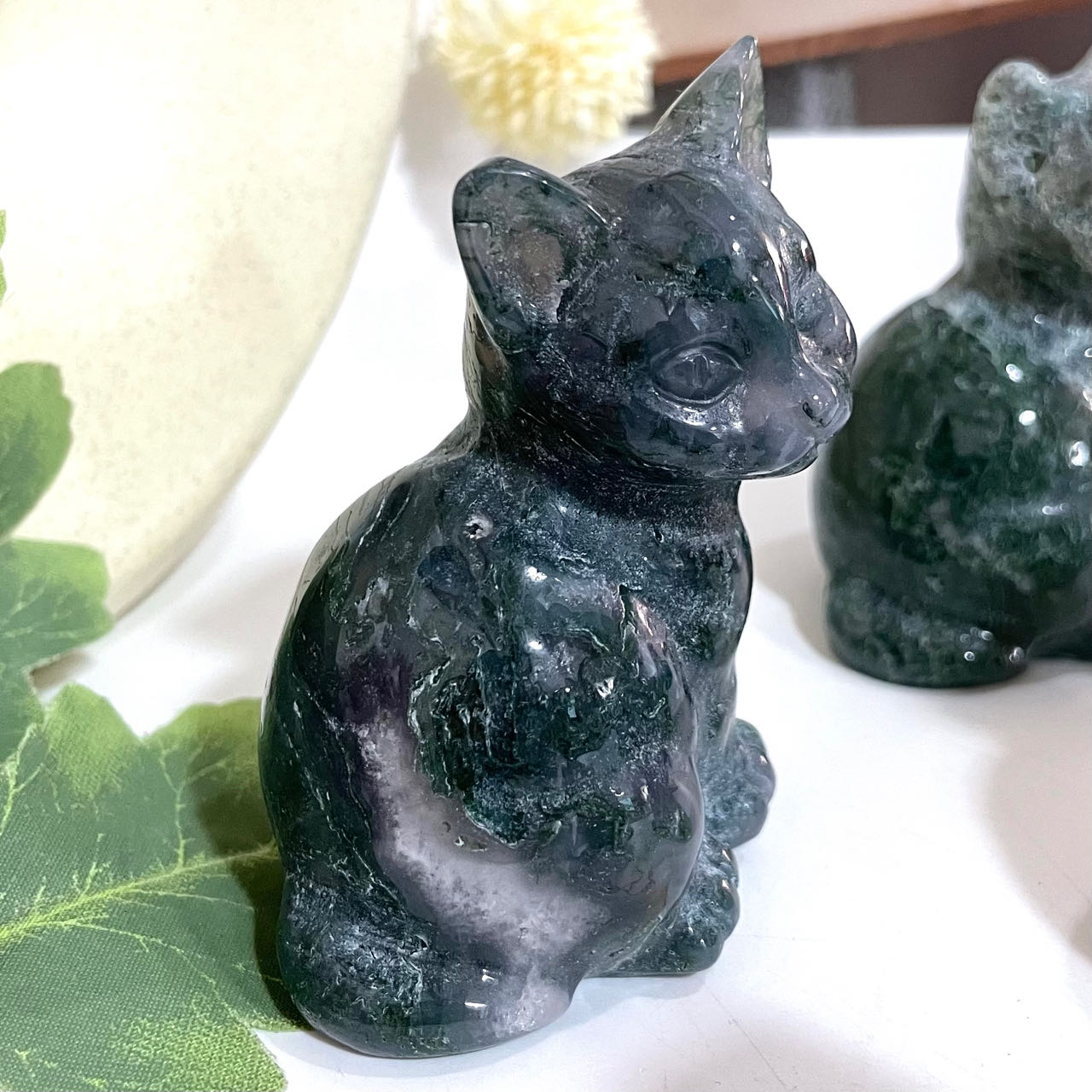 2 Counts Moss Agate Cat Crystal Reiki Crytsal Healing Home Decor From IG Crystal