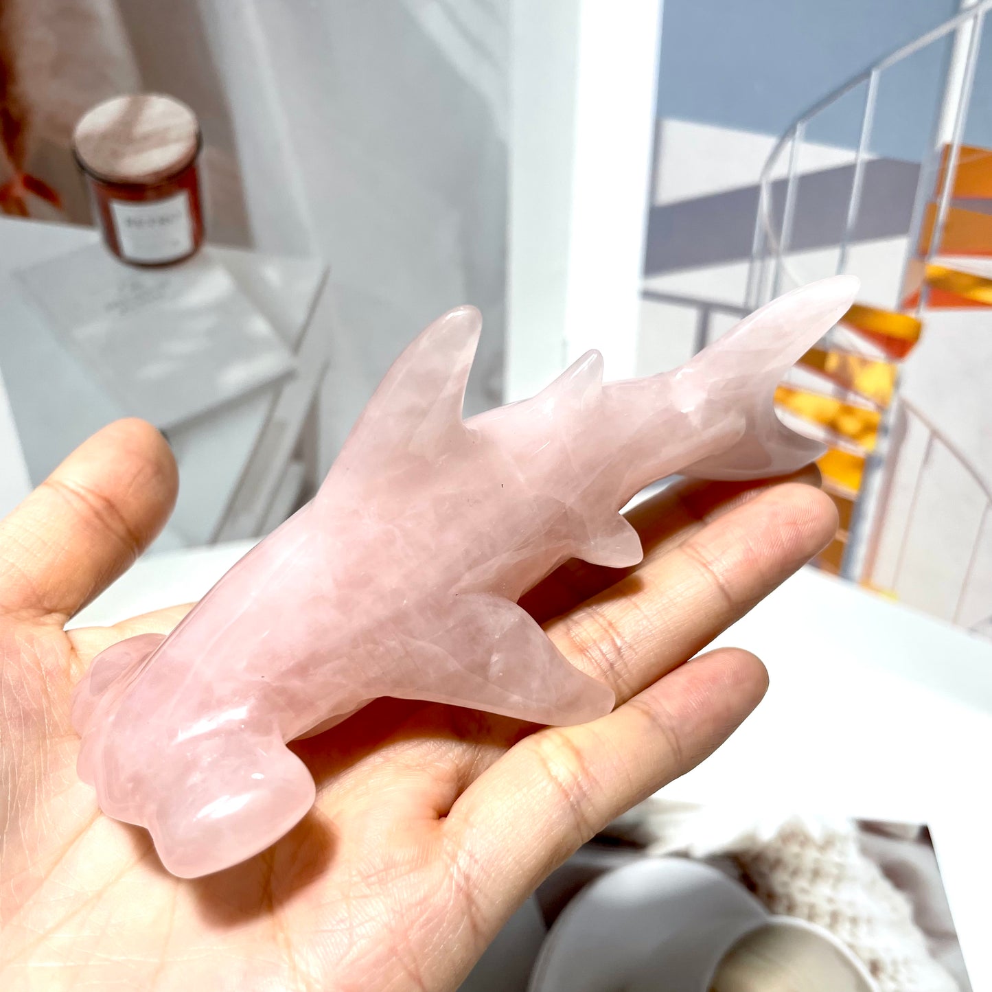 2 Counts Rose Quartz Shark Crystal Carving Healing Stones Natural Stone Chakra Balancing Reiki Home Office Decor From IG Crystal