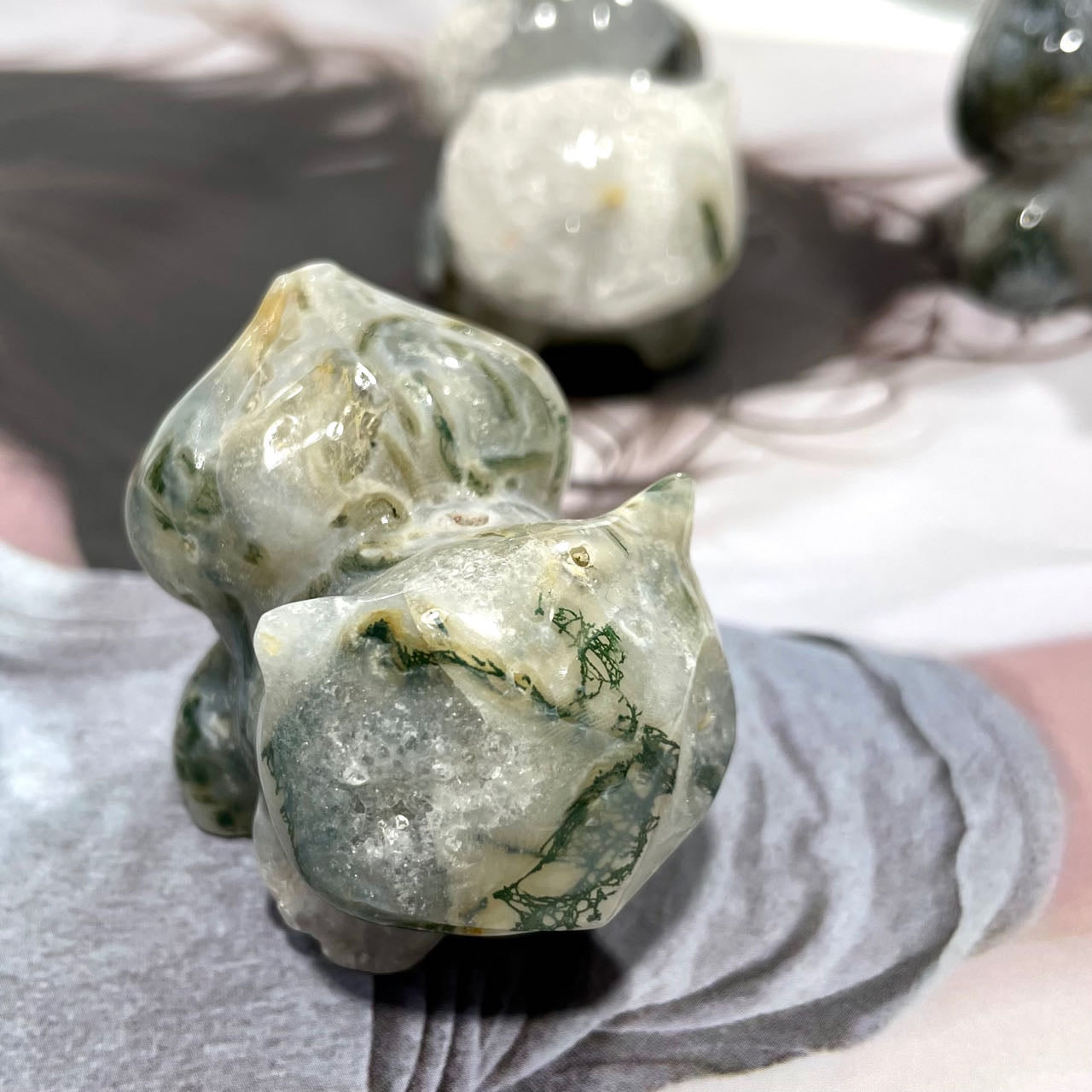 2 Counts Moss Agate Bulbasaur Crystal 2 Inches Natural Gemstone Semi Precious Healing Crystals Enhance Positive Energy Home Decoration From IG Crystal