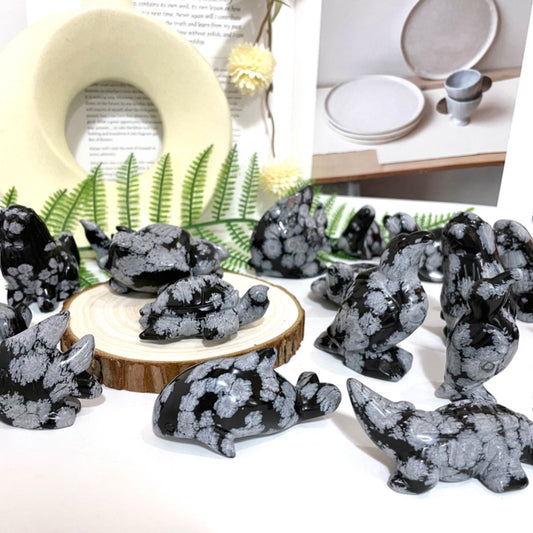 Snow Flake Obsidian Animals Crystal Turtle Dog Rabbit Frog Dolphin Fish Shark Bird Crocodile Owl Seal Healing Stone From IG Crystal