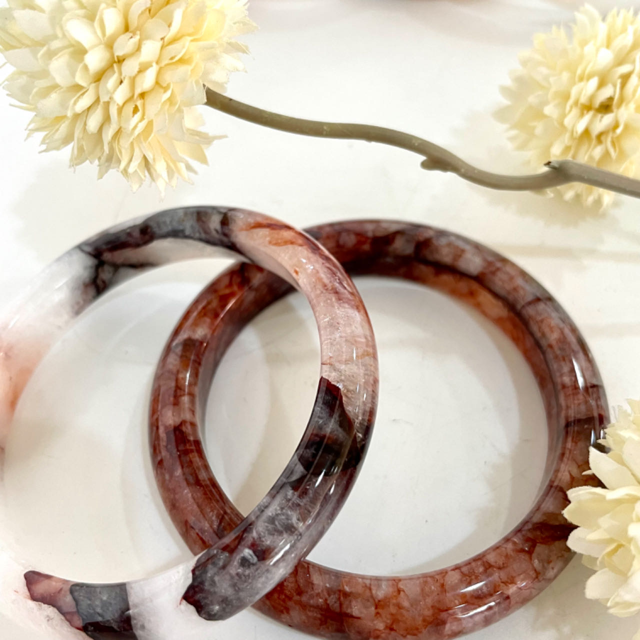 2PCS Fire Quartz Bangel 55~60mm Stochastic From IG Crystal