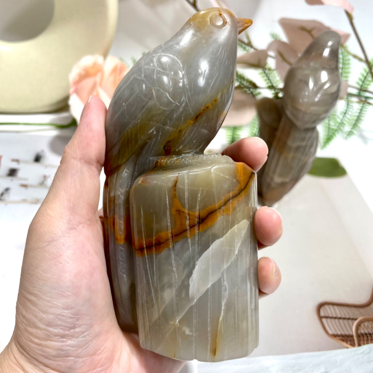 1 Count Three-colour Jade Bird Healing Stone Home Decoration From IG Crystal