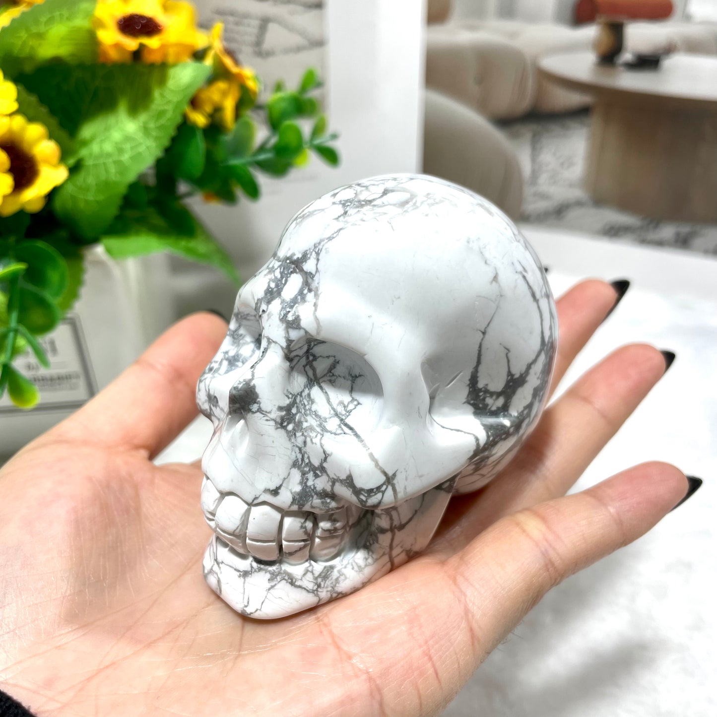 1 Count 3 Inches White Turquoise Skull Crystal Carving Healing Stones Natural Stone Chakra Balancing Reiki Home Office Decor From IG Crystal