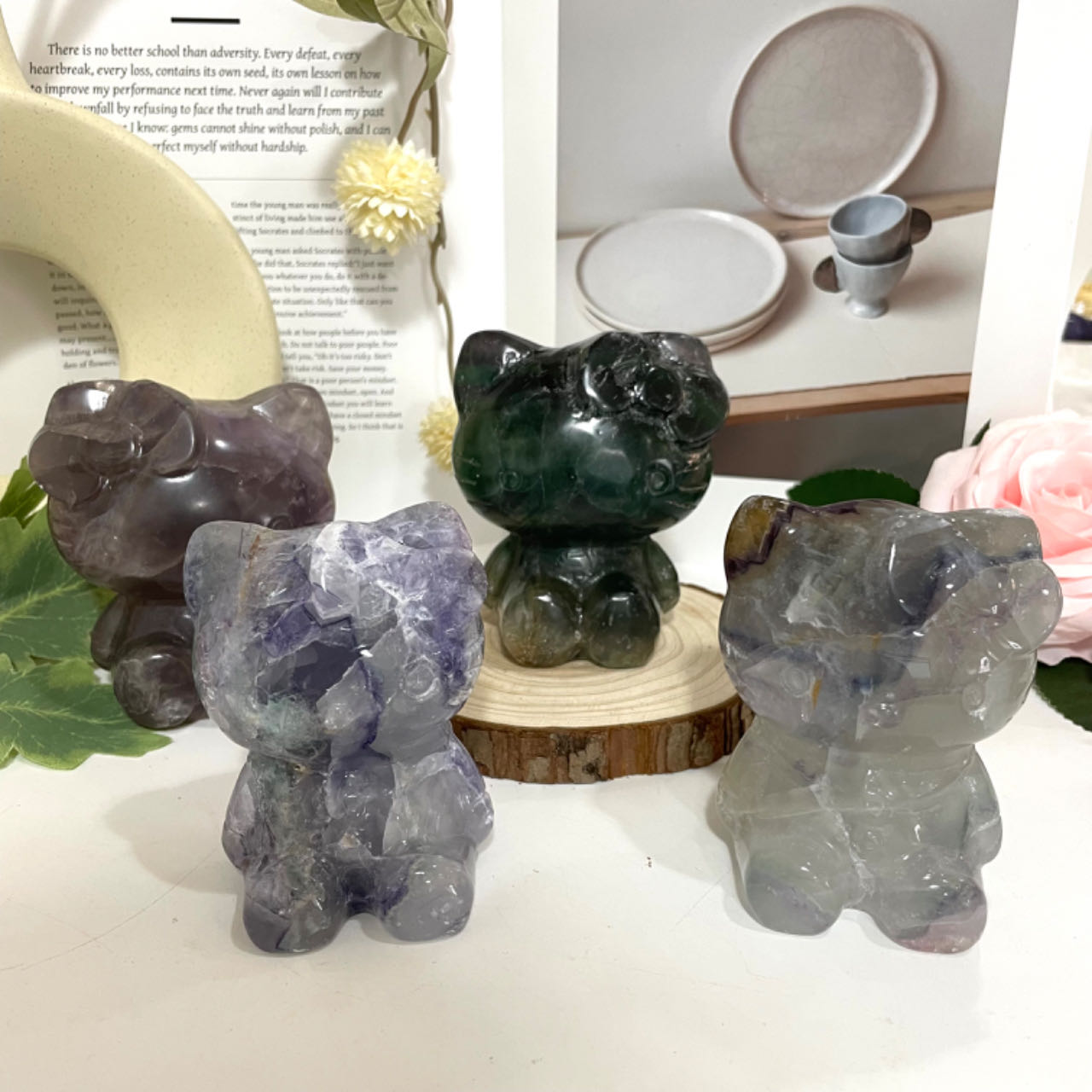 Stochastic 1PCS HK Hand-Carved Natural Flourite Amethyst Crystal Statue From IG Crystal
