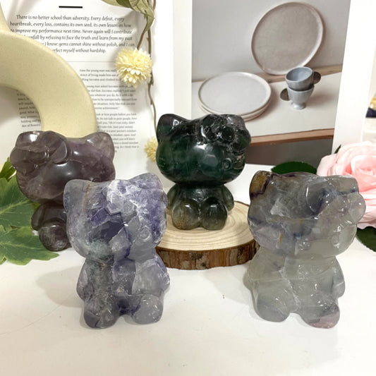 Stochastic 1PCS HK Hand-Carved Natural Flourite Amethyst Crystal Statue From IG Crystal
