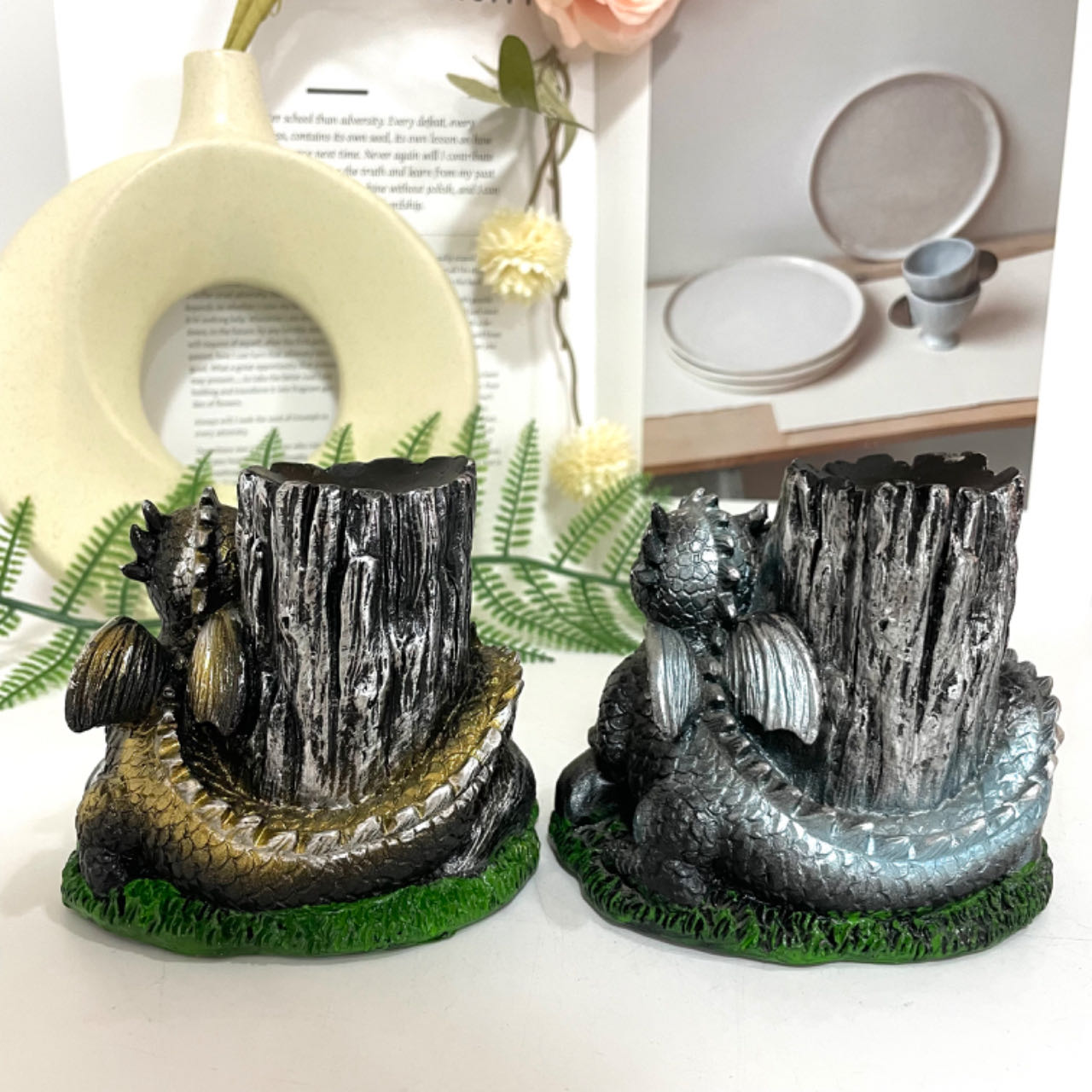 1PCS Tree Dragon Stand Black Silver Yellow Healing Stone Home Decoration For Crystal Ball From IG Crystal