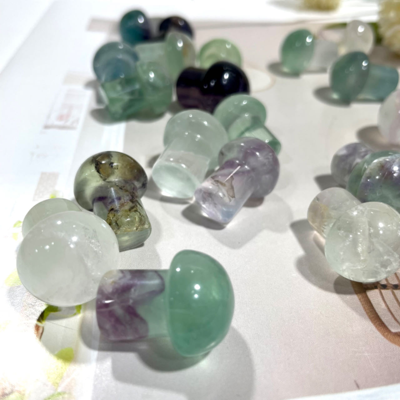 15 Counts Small Fluorite Mushroom Crystal Healing Crystal Home Decoration From IG Crystal