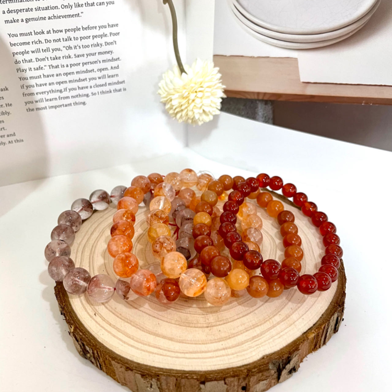 5PCS Red Crystal Bracelets Set Morganite Citrine Cooper Rutile Fire Quartz Red Pyramid From IG Crystal