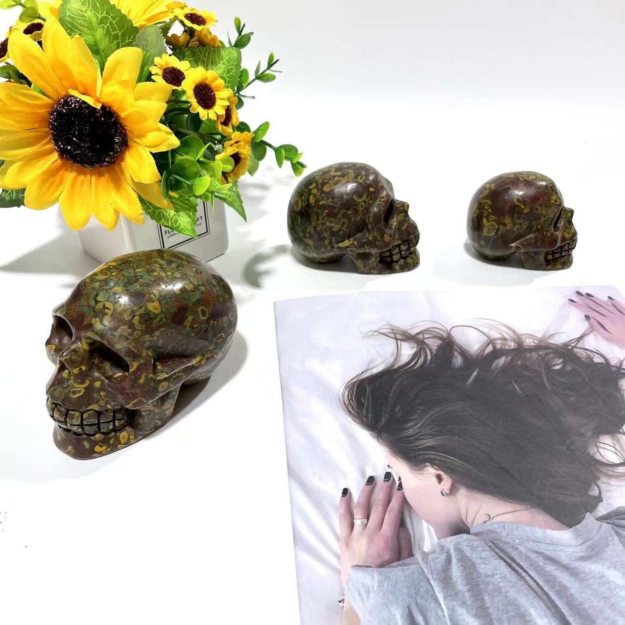 1 Count Fruit Jasper Skull Crystal Carving Natural Stone Gem Mining Chakra Balancing Reiki Healing Crystal Mystery Crystal Display Crystal Shopping Online Home Office Decor From IG Crystal