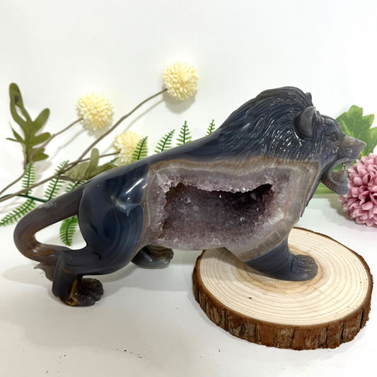High Quality Hand-Carved Natural Crystal Lion Statue Amethyst From IG Crystal