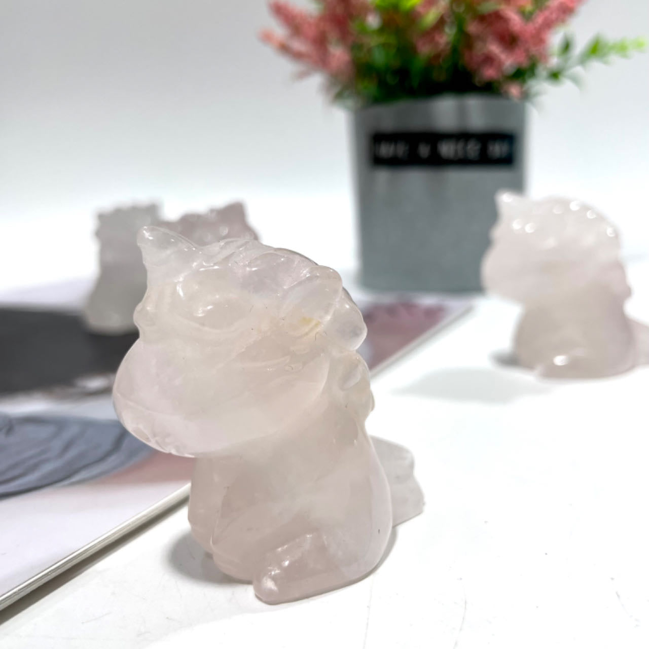 2 Counts Rose Quartz Unicorn Crystal 4.5CM Natural Gemstone Semi Precious Healing Crystals Enhance Positive Energy Home Decoration From IG Crystal