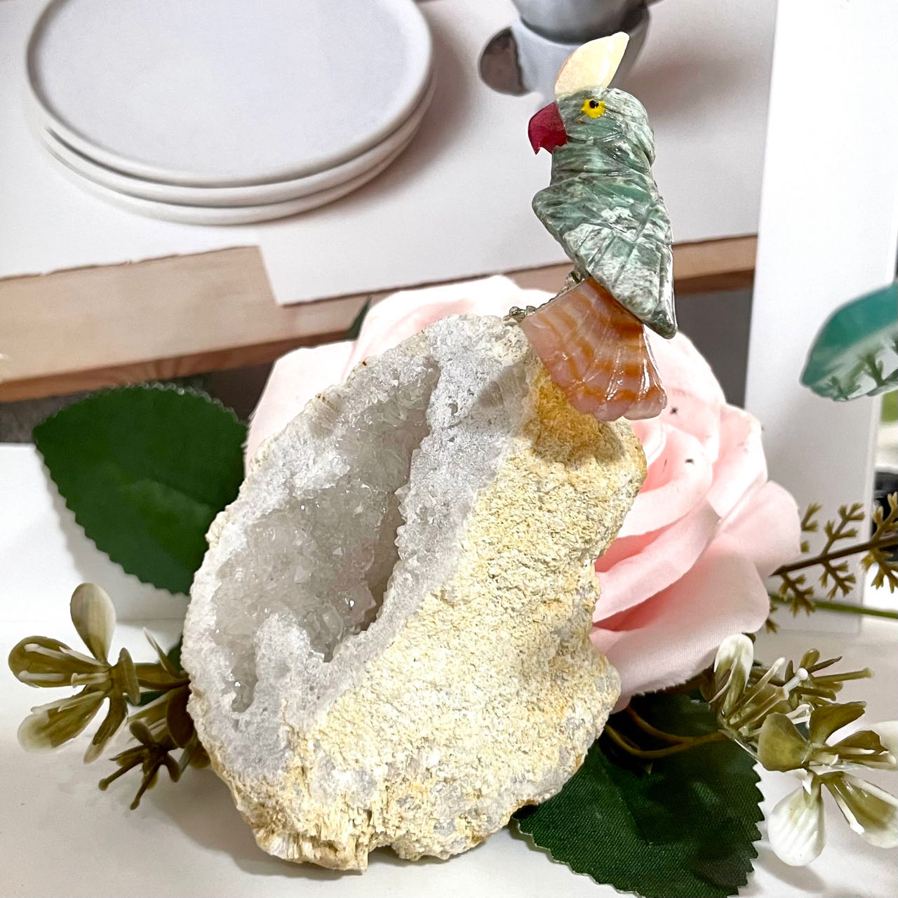 Different Maerail Crystal Bird Statue Clear Quartz Rose Quartz Druzy Green Fluorite Malachite Sodalite From IG Crystal