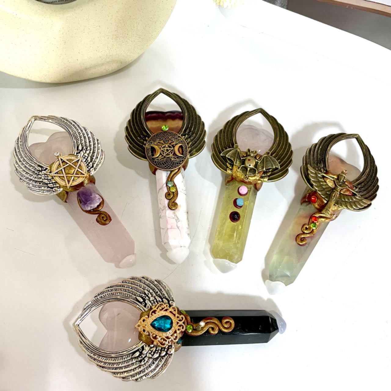 Different Maerail Magic Wands High Quality Natural Flourite Citrine Apatite Amethyst Rose Quartz From IG Crystal
