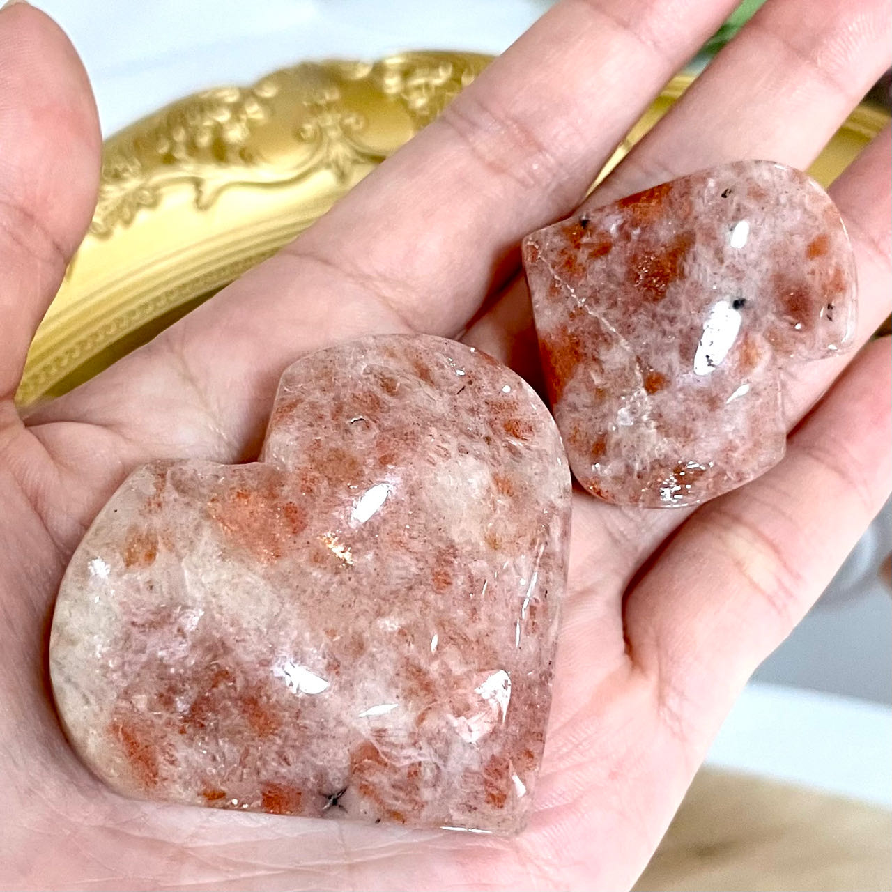 5~6PCS Heart Shape Sunstone Crystal About 300G Healing Crystals Stones Pocket Meditation Palm Worry Gemstone From IG Crystal