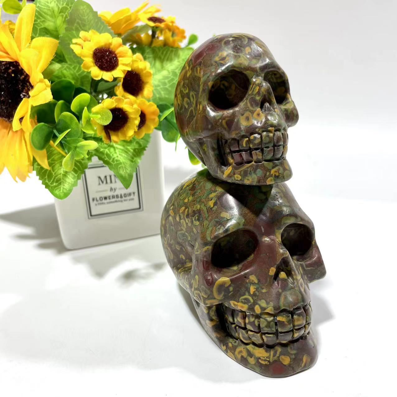 1 Count Fruit Jasper Skull Crystal Carving Natural Stone Gem Mining Chakra Balancing Reiki Healing Crystal Mystery Crystal Display Crystal Shopping Online Home Office Decor From IG Crystal