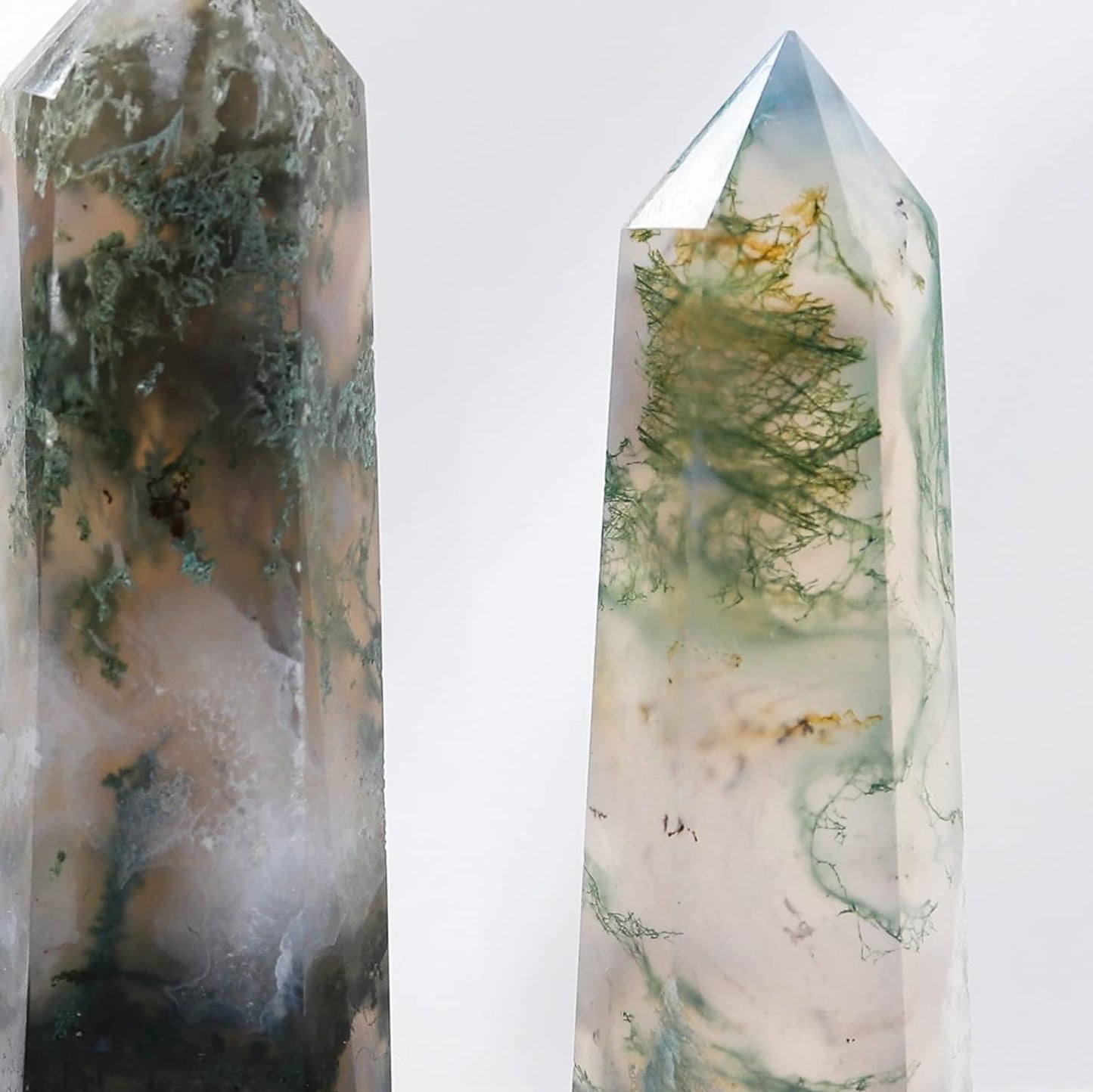 Large Moss Agate Crystal Tower Healing Crystal Wand for Spiritual Use Hexagonal Point Reiki Chakra Gemstone Home Decor From IG Crystal