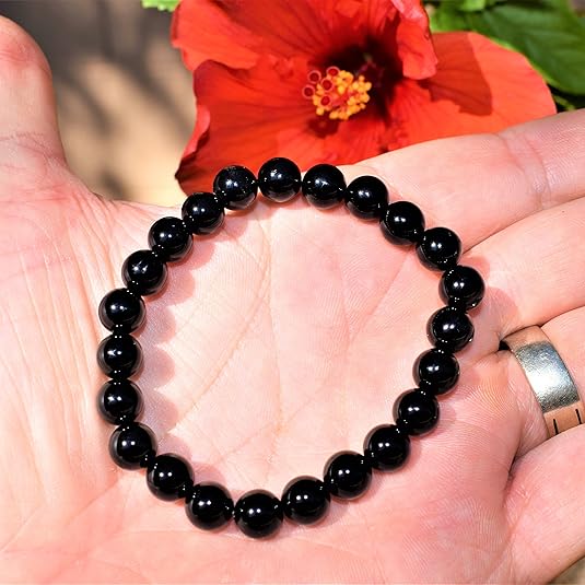 5 Counts Black Obsidian Crystal Bead Bracelet – Healing Crystal Bracelet for Women and Men – 8mm Black Beaded Bracelets for Spiritual Healing, Positive Energy – Unisex Elastic Adjustable Gemstone Bracelet From IG Crystal
