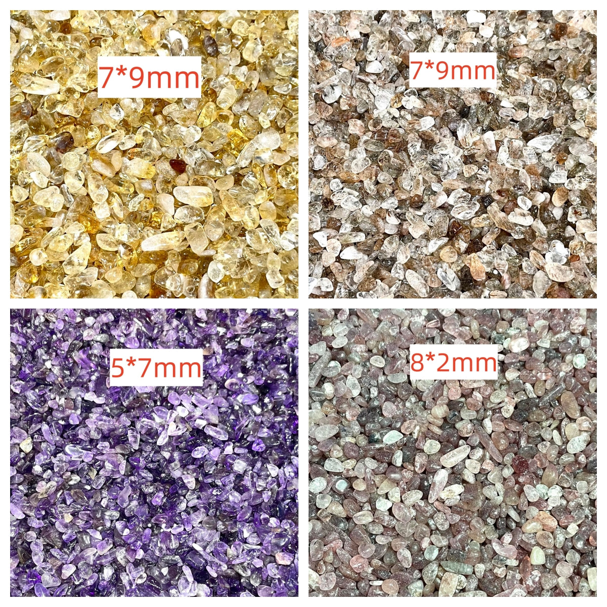 1 KG Different Materials Crystal Chips Sets Rose Quartz Green Phantom Quartz Green Aventurine Sun Stone Tourmaline Prehnite Citrine Clear Quartz Amethyst White Turquoise Super 8 Strawberry Quartz High Quality Natural Crystals From IG Crystal