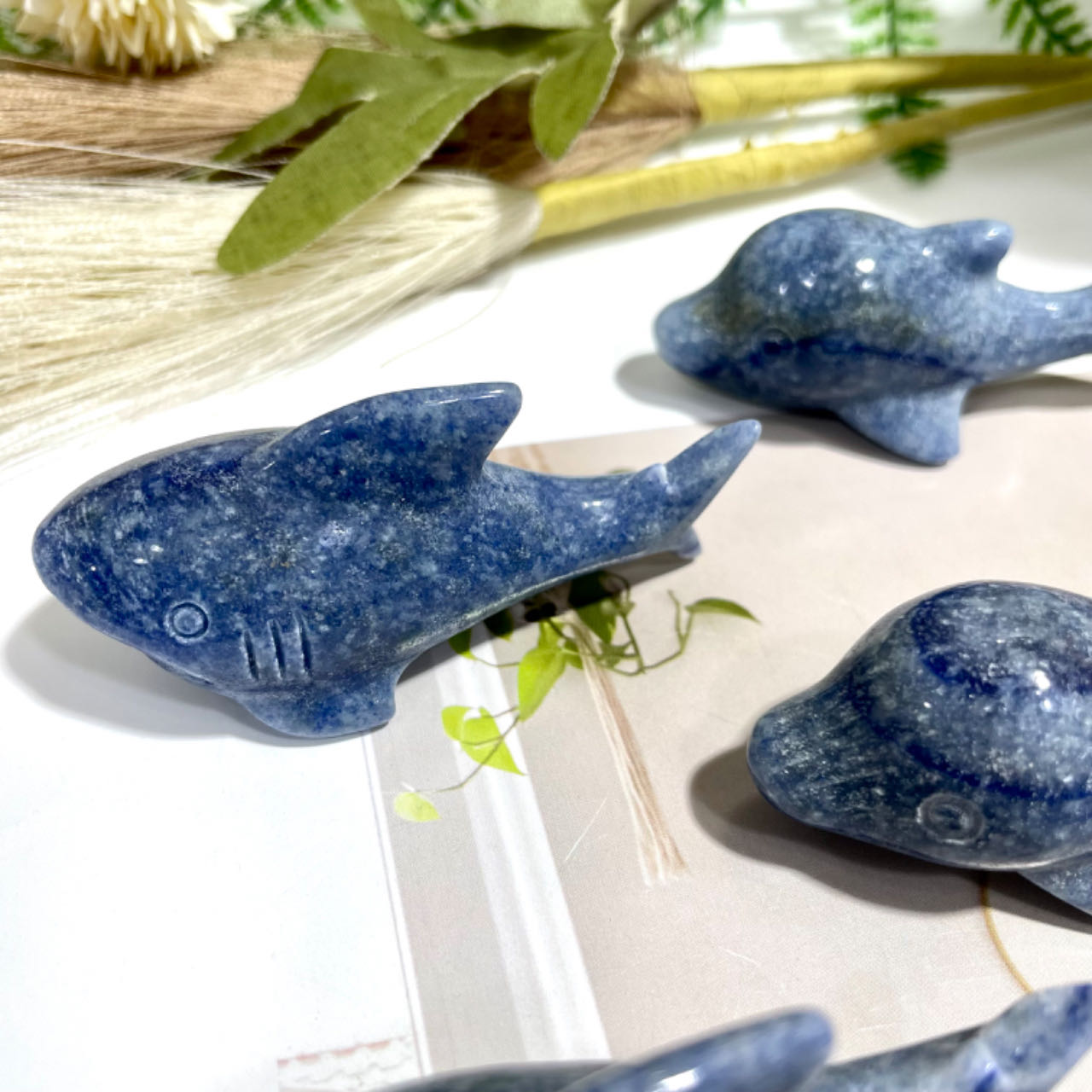 2 Counts Blue Aventurine Shark Crystal 6CM Healing Stone Home Decoration From IG Crystal