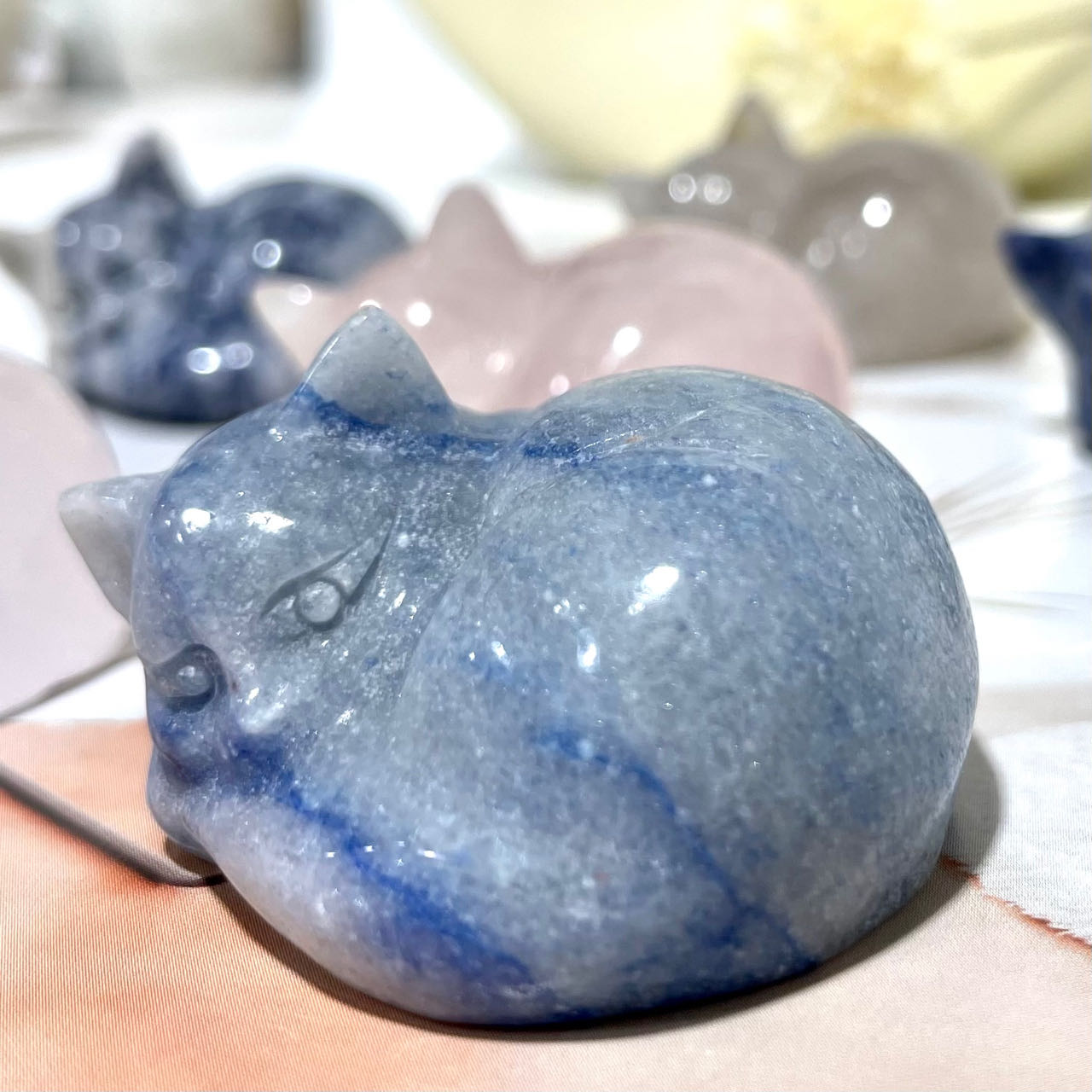 3 Counts Sleeping Cat Crystal Clear Quartz Rose Quartz Blue Aventurine Healing Crystal Home Decoration From IG Crystal