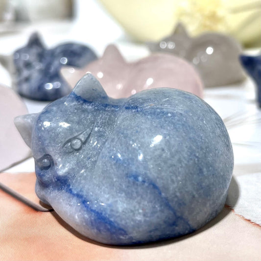 3 Counts Sleeping Cat Crystal Clear Quartz Rose Quartz Blue Aventurine Healing Crystal Home Decoration From IG Crystal