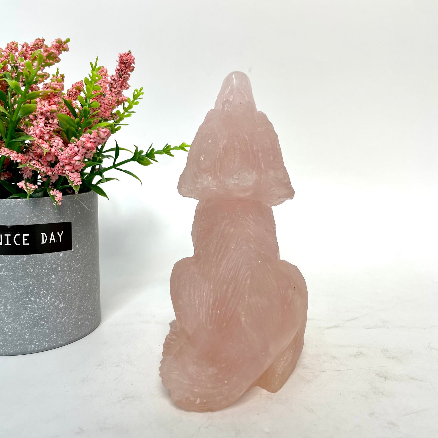 1 Count Rose Quartz Strawberry Quartz Wolf Crystal Carving Healing Stones Natural Stone Chakra Balancing Reiki Home Office Decor From IG Crystal