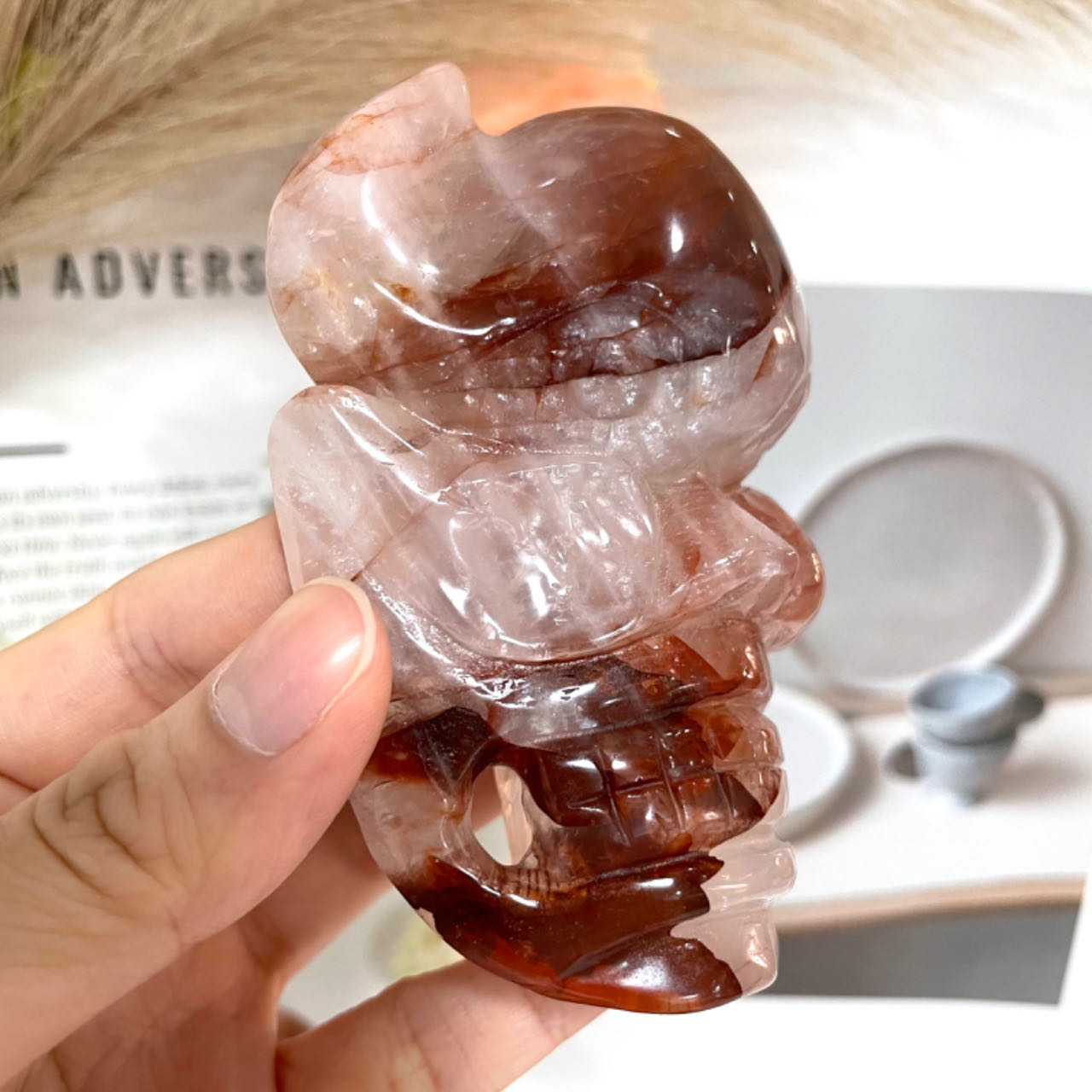 1PCS Fire Quartz Mask Crystal Healing Stone Home Decoration From IG Crystal