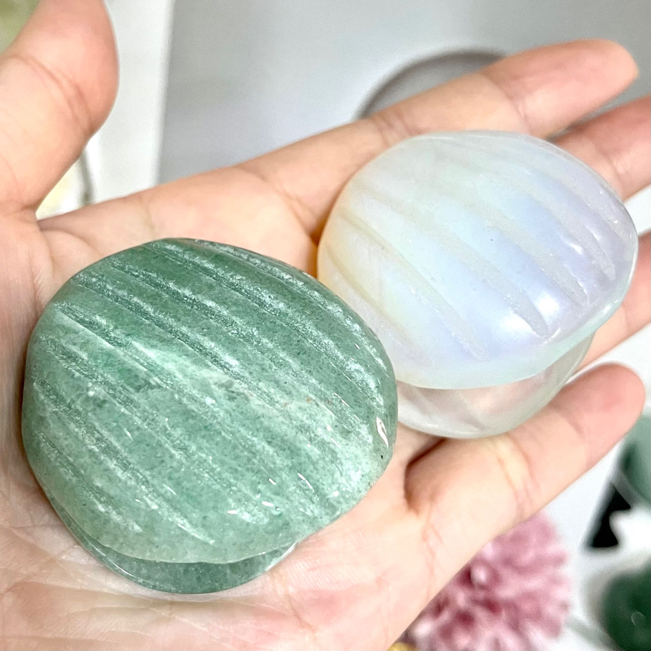 Sea Shell Crystal Stochastic 2PCS Green Aventurine Red Jasper Yellow Crystal White Quartz Blue Oper From IG Crystal
