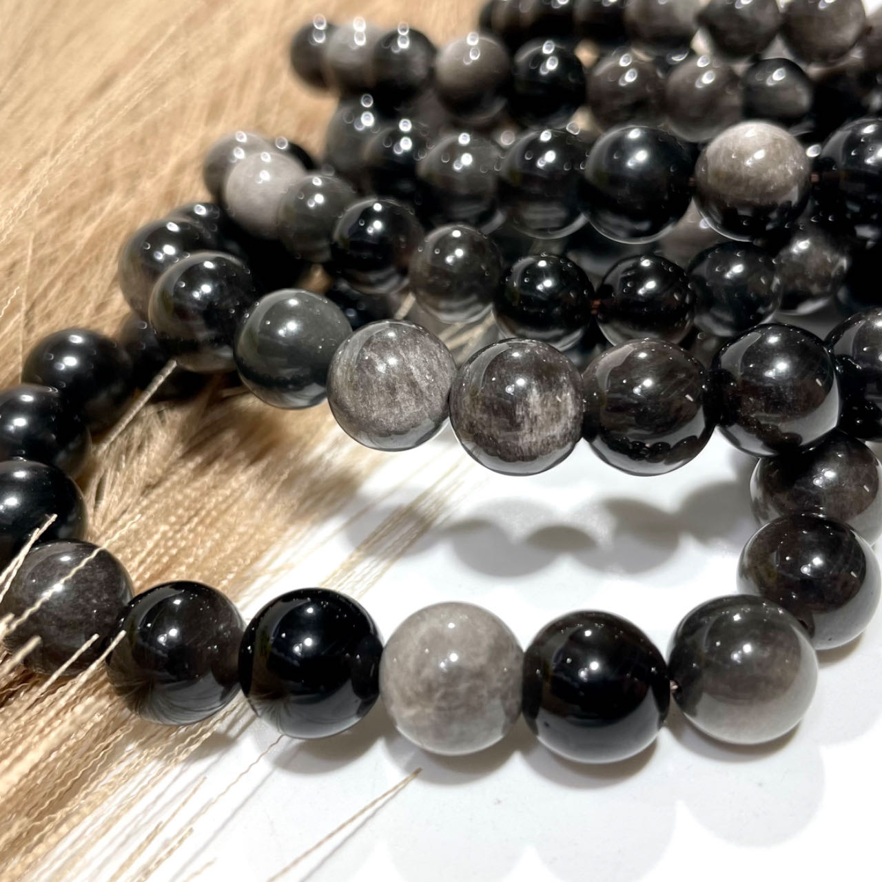 Silver Obsidian Crystal Bracelet 8~10mm Energy Healing Crystals Jewelry for Women DIY Bracelet From IG Crystal