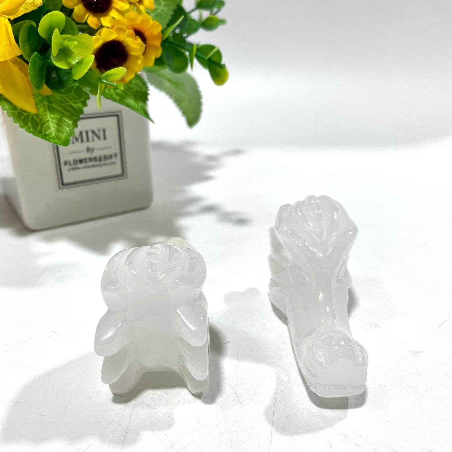 2 Counts Clear Quartz Dragon Head Crystal Carving Healing Stones Natural Stone Chakra Balancing Reiki Home Office Decor From IG Crystal