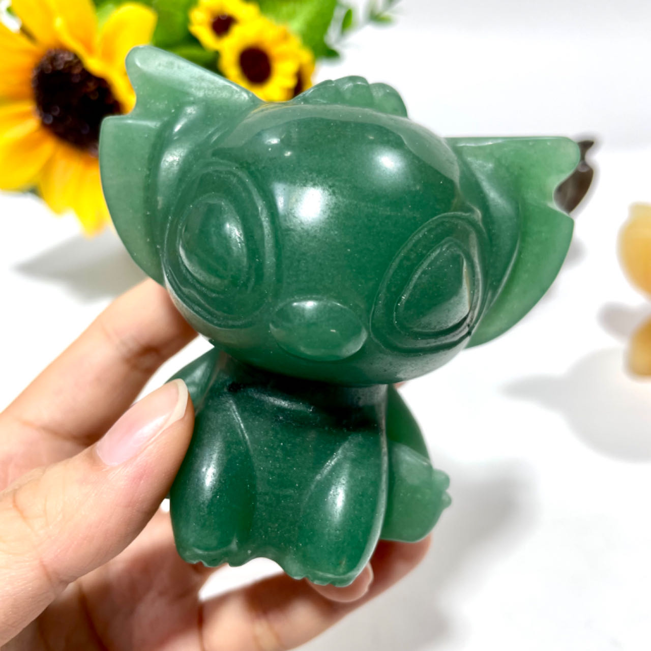 1 Count 7CM Stitch Crystal Carving Yooperlite Green Aventurine Yellow Calcite Healing Crystal Gem Reiki Healing Home Decor Crystal Jewelry Shop Pretty Crystals From IG Crystal