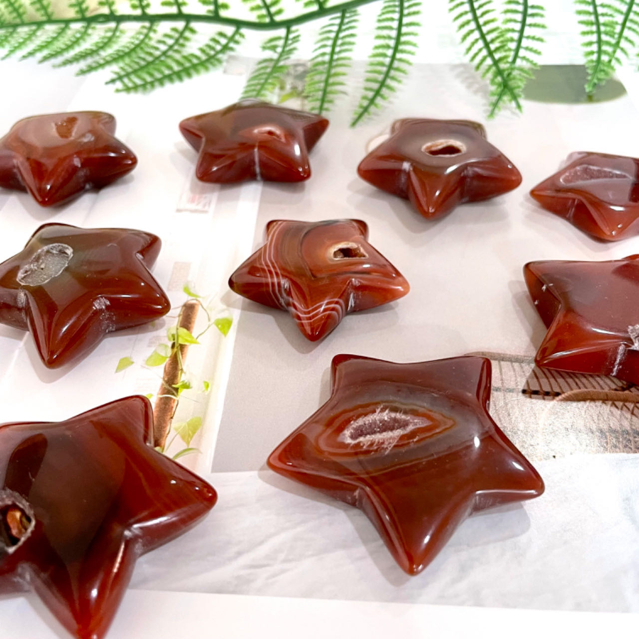 IG Crystal 6 Counts Carnelian Red Agate Crystal Star Shaped Crystal Healing Crystal Home Decoration