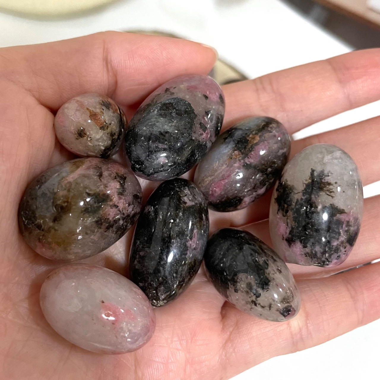 25~30PCS Pink Black Rhodonite Oblong Shape Natural Stone Crystal Healing Power Energy Gifts From IG Crystal