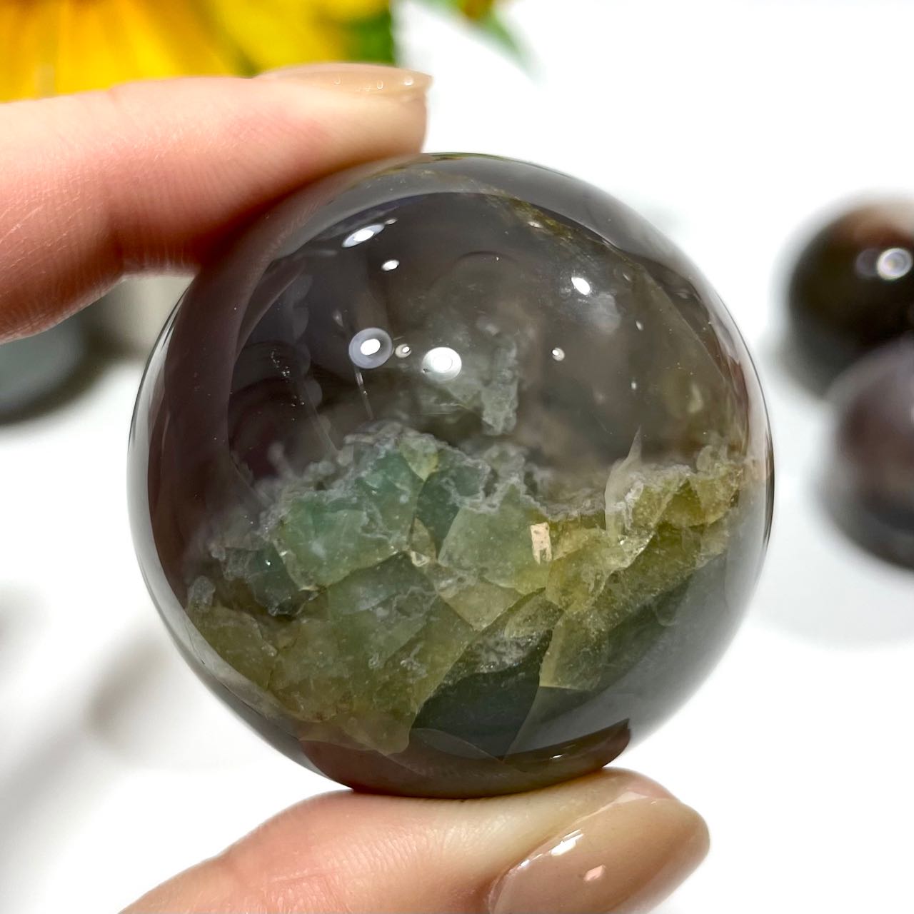 5 Counts Black Flower Agate Balls 35~45mm Crystals Sphere Decorative Ball Meditation Witchcraft Healing Stone Home Decoration From IG Crystal