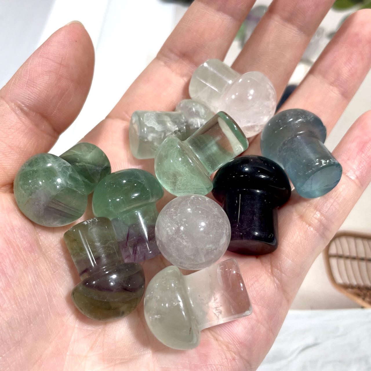 15 Counts Small Fluorite Mushroom Crystal Healing Crystal Home Decoration From IG Crystal