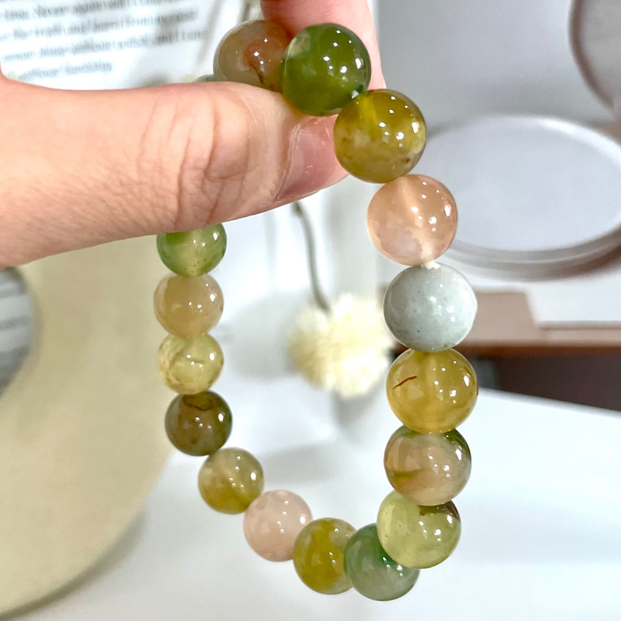 Green Flower Agate Bracelet 6~15mm Energy Healing Crystals Jewelry for Women DIY Bracelet From IG Crystal