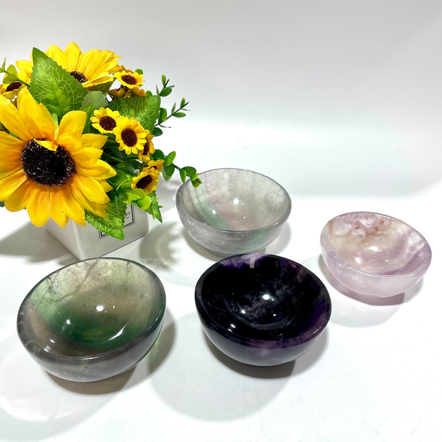 1~2 Counts Fluorite Bowl Hand Polished Gem Stone Bowls Natural Raw Crystal Decorative Dish Jewelry Storage Agate Bowl for Meditation Reiki Healing From IG Crystal