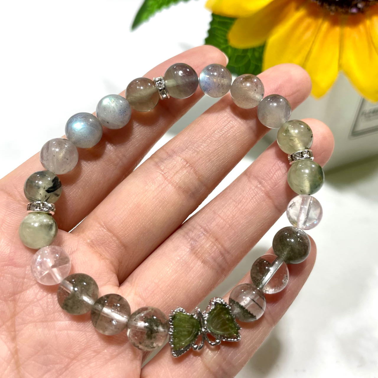 2 Counts DIY Bracelets Finished Product Morganite Fire Quartz Black Rutile Quartz Labradorite Sunstone Blue Tiger Eye Moss Agate Amethyst Clear Quartz Fluorite Original Natural Stone Healing Crystal  From IG Crystal
