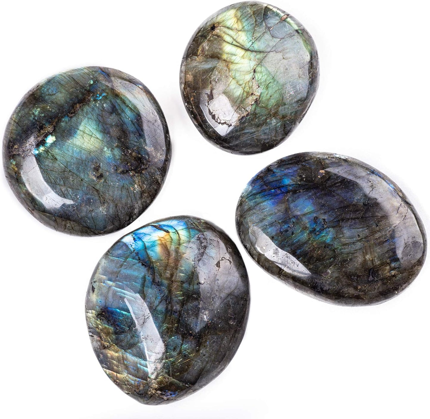 7~9PCS Labradorite Palm Stone Crystal - Natural Chakra Reiki Polished Healing Pocket Worry Stone Crystal From IG Crystal