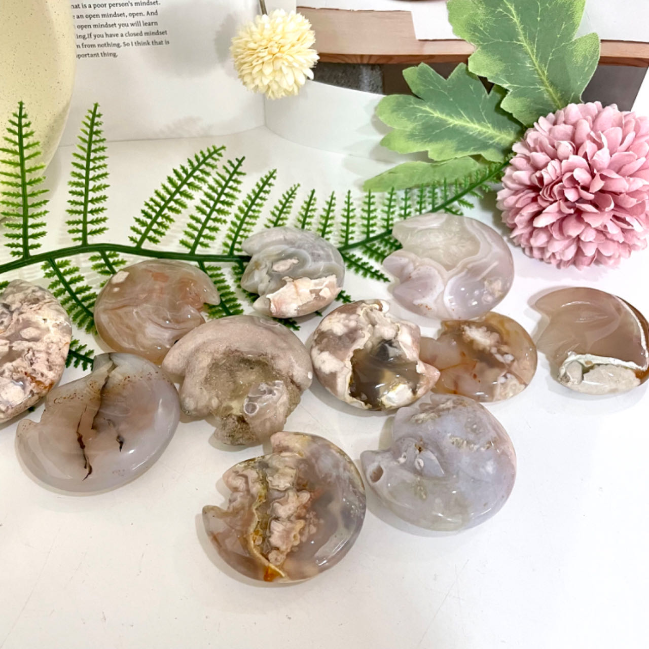 Pink Flower Agate Moon Face Crystal Stochastic 4~5PCS Healing Stone From IG Crystal