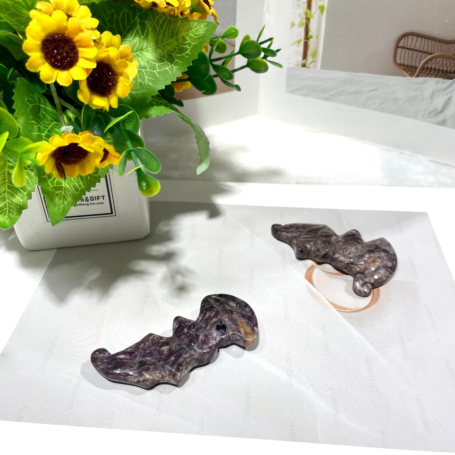 1 Count Charoite Bat Crystal Carving Natural Stone Gem Mining Chakra Balancing Reiki Healing Crystal Mystery Crystal Display Crystal Shopping Online Home Office Decor From IG Crystal
