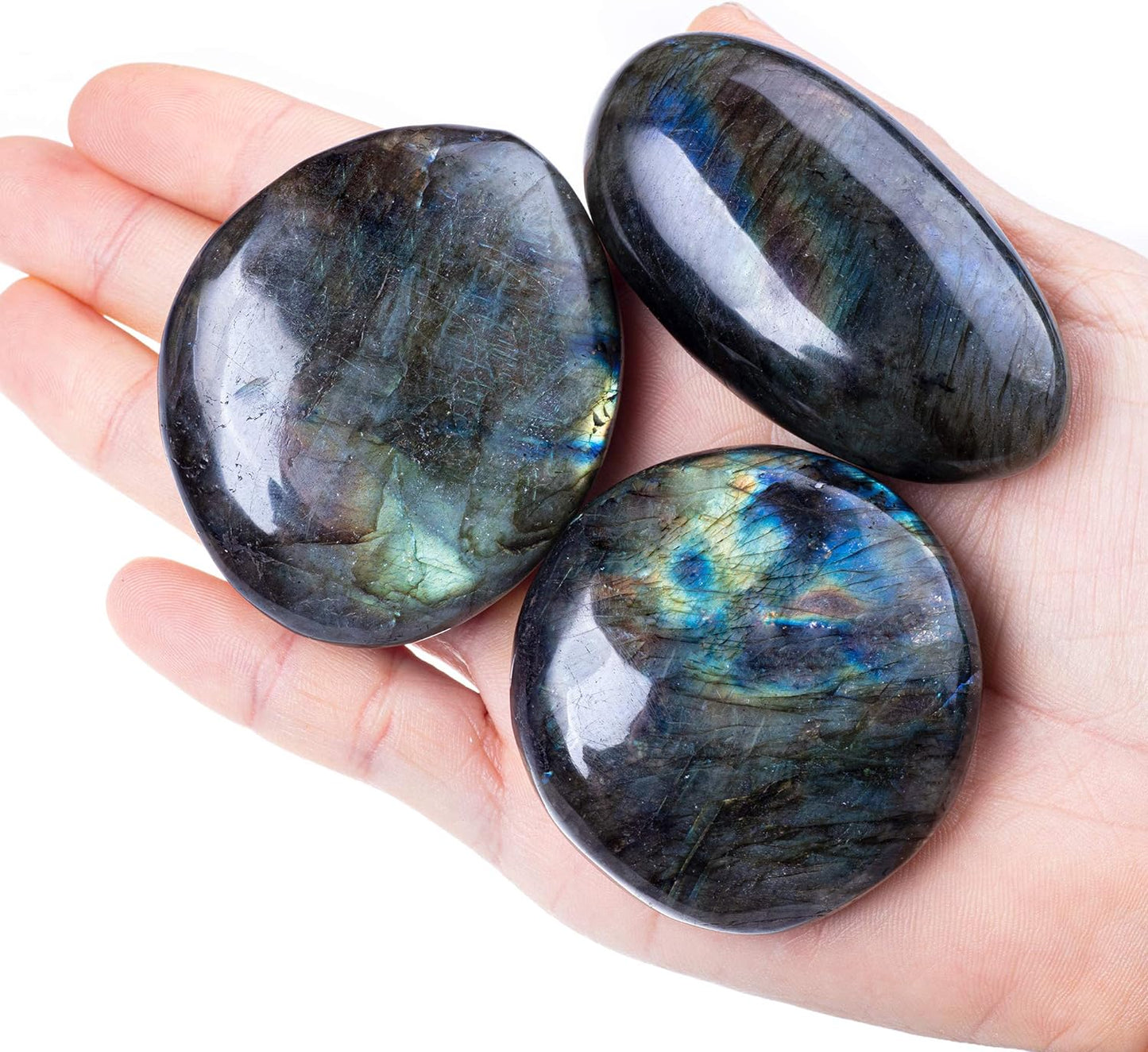 7~9PCS Labradorite Palm Stone Crystal - Natural Chakra Reiki Polished Healing Pocket Worry Stone Crystal From IG Crystal