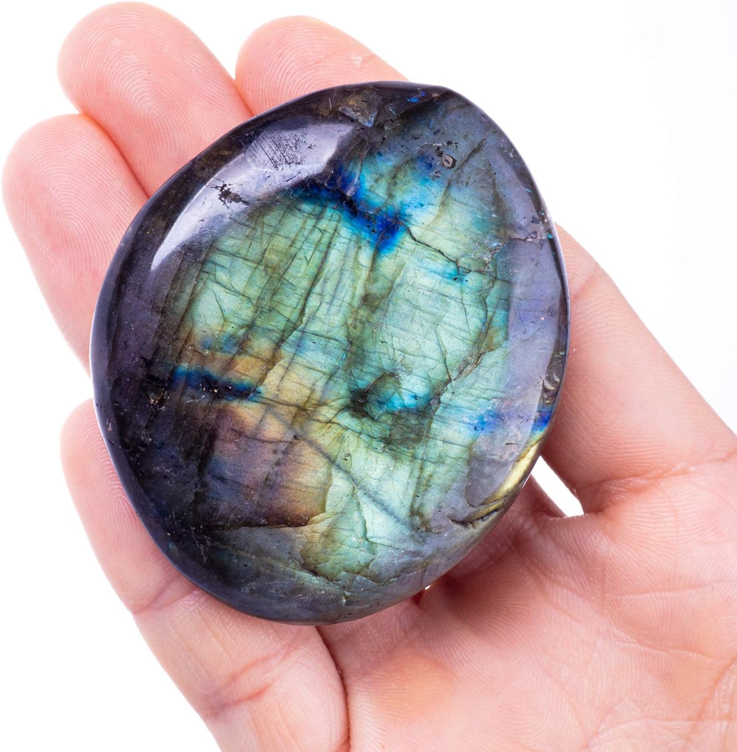 7~9PCS Labradorite Palm Stone Crystal - Natural Chakra Reiki Polished Healing Pocket Worry Stone Crystal From IG Crystal