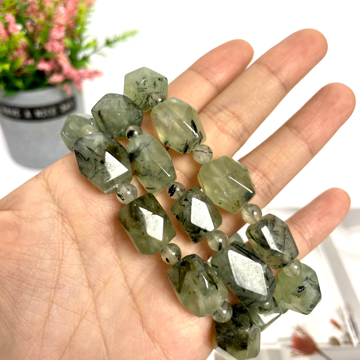 2 Counts Prehnite Bracelets 12~15mm Natural Crystals Healing Crystals Bracelet for Women and Men Teens Crystal Jewelry Shop Pretty Crystals From IG Crystal