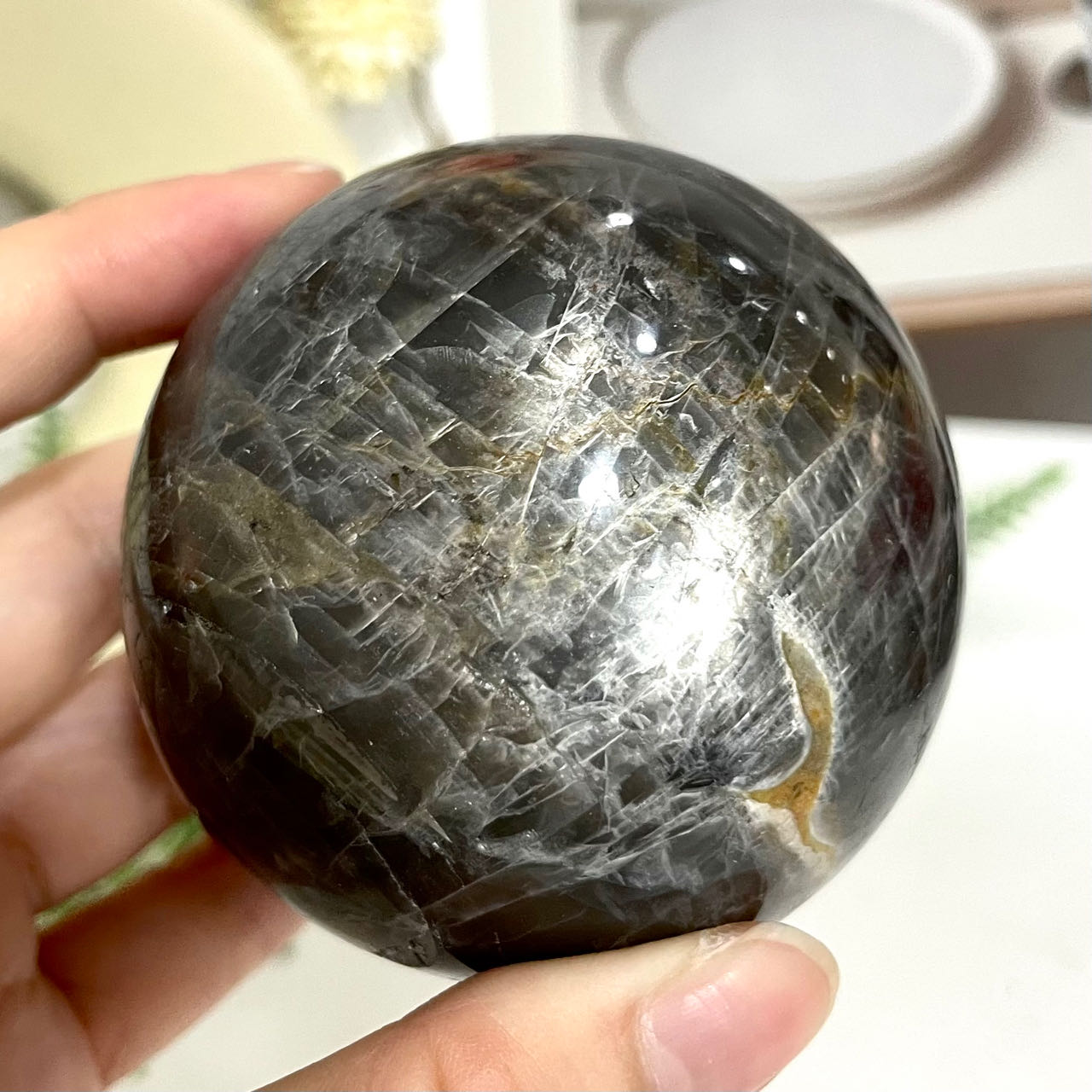 Moonstone Labradorite Ball 60~70mm With Silver Stand Set Healing Stone Home Decoration From IG Crystal