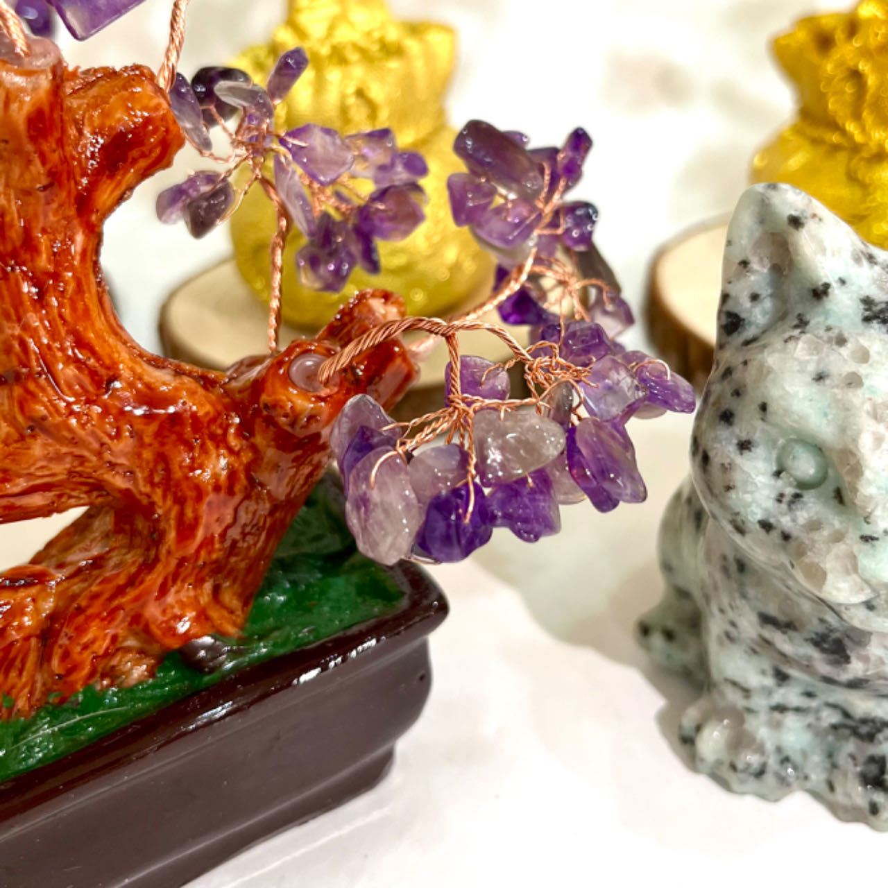Money Tree Yellow Crytal Amethyst Rose Quartz Green Flourite Healing Crystals and Stones Tree for Home and Office Desk Decoration From IG Crystal