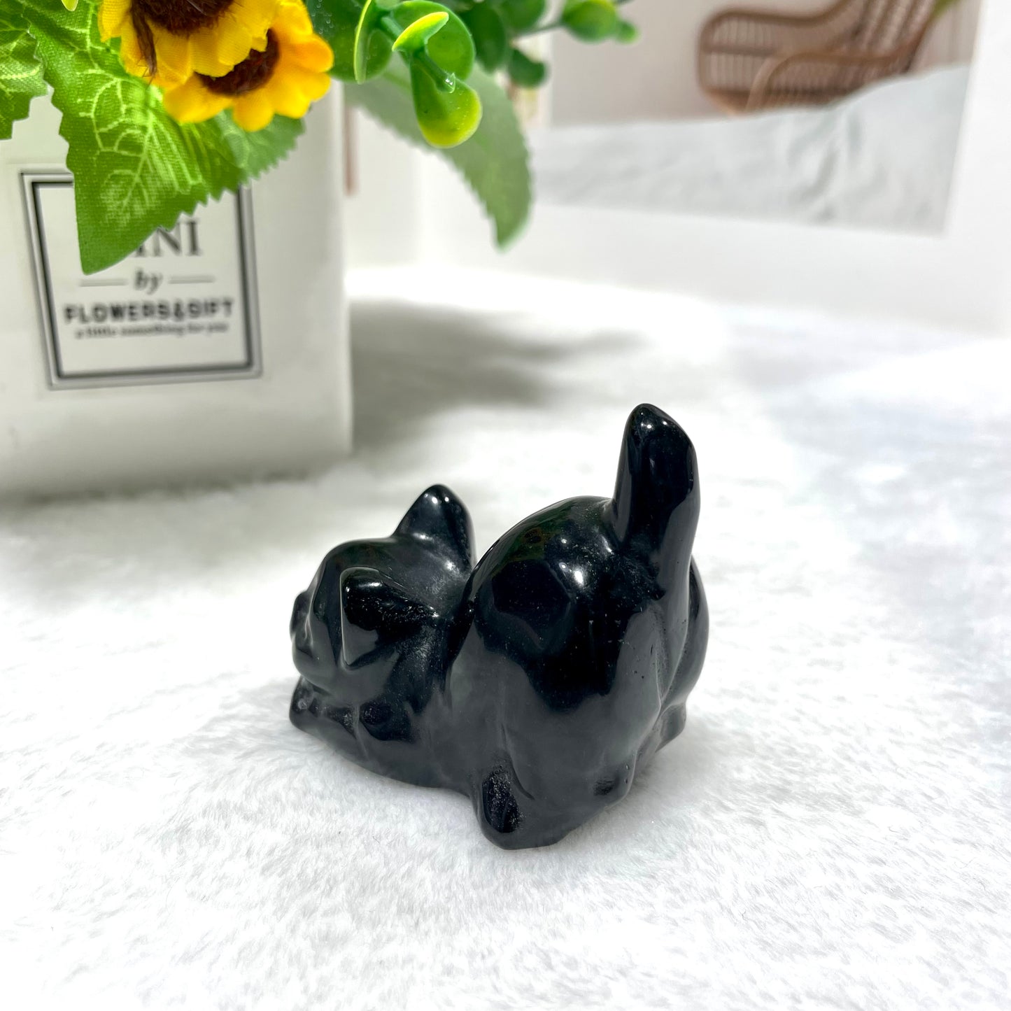 2 Counts Black Obsidian Cute Cat Crystal Carving Natural Stone Gem Mining Chakra Balancing Reiki Healing Crystal Mystery Crystal Display Crystal Shopping Online Home Office Decor From IG Crystal