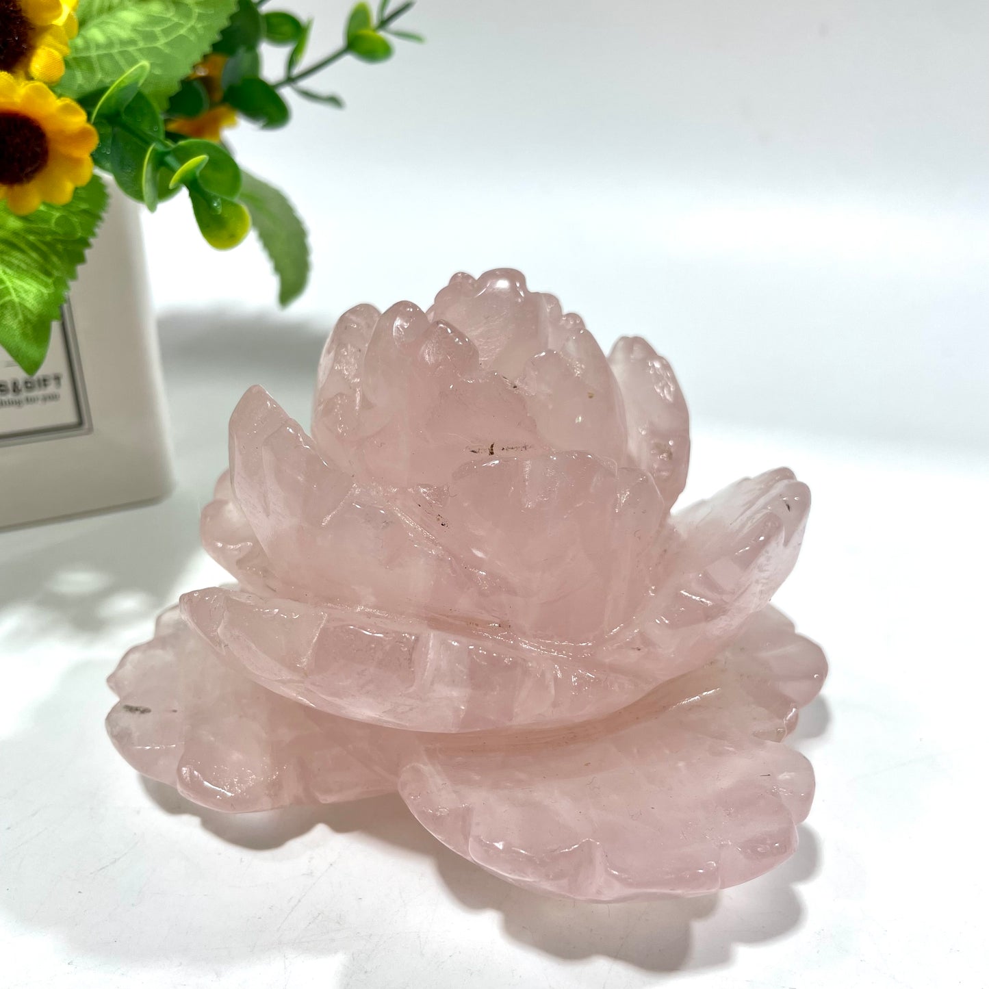 Rose Quartz Flower Crystal Carving Natural Stone Gem Mining Chakra Balancing Reiki Healing Crystal Mystery Crystal Display Crystal Shopping Online Home Office Decor From IG Crystal